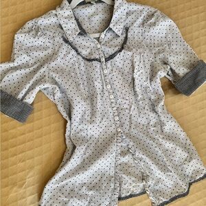 Odille "On the Dot" Blouse Anthropologie Polka Dot ButtondownGingham Womens Sz 8